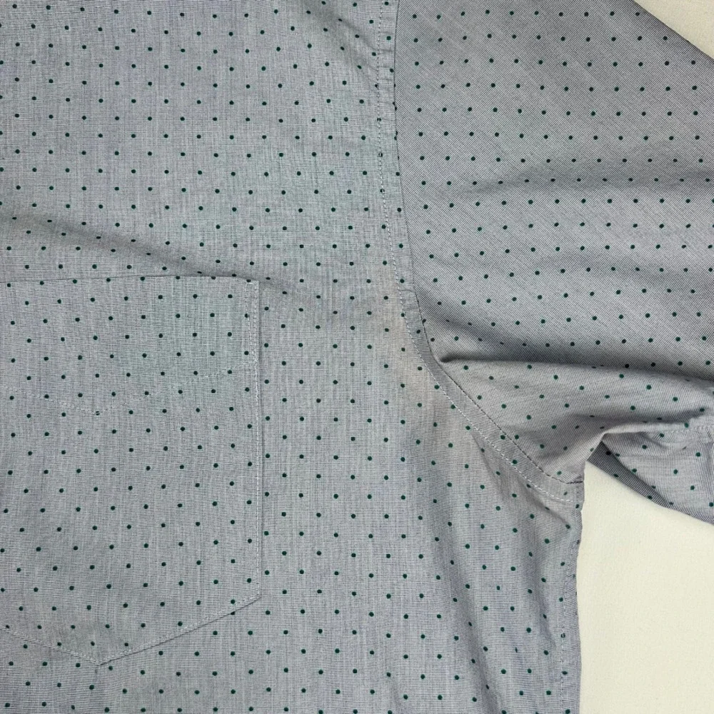 Banana Republic Mens Slim Flex Fit Tech Stretch Cotton Polka Dot Shirt Blue M